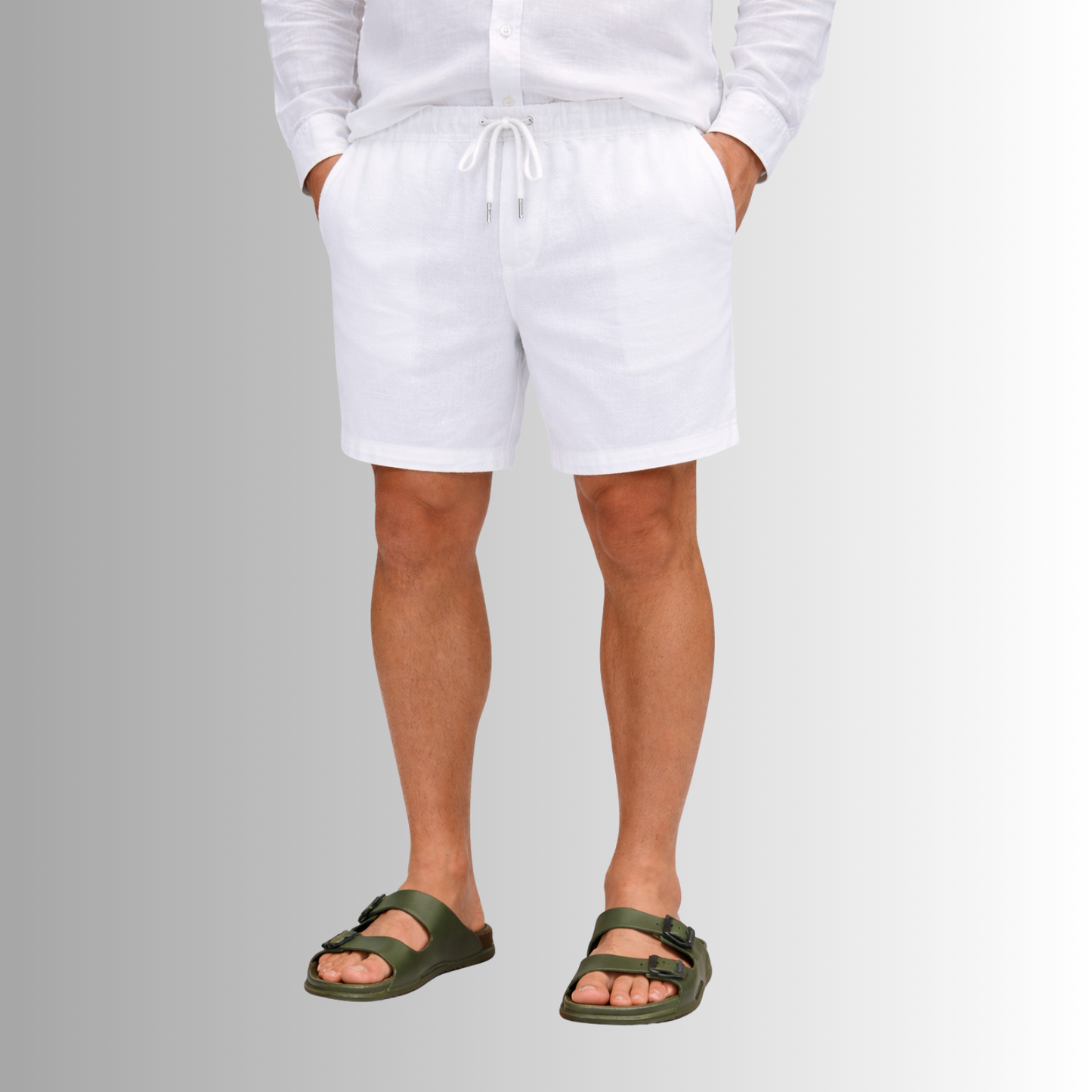 Bermuda de lino mixto para hombre — blanco, vista frontal
