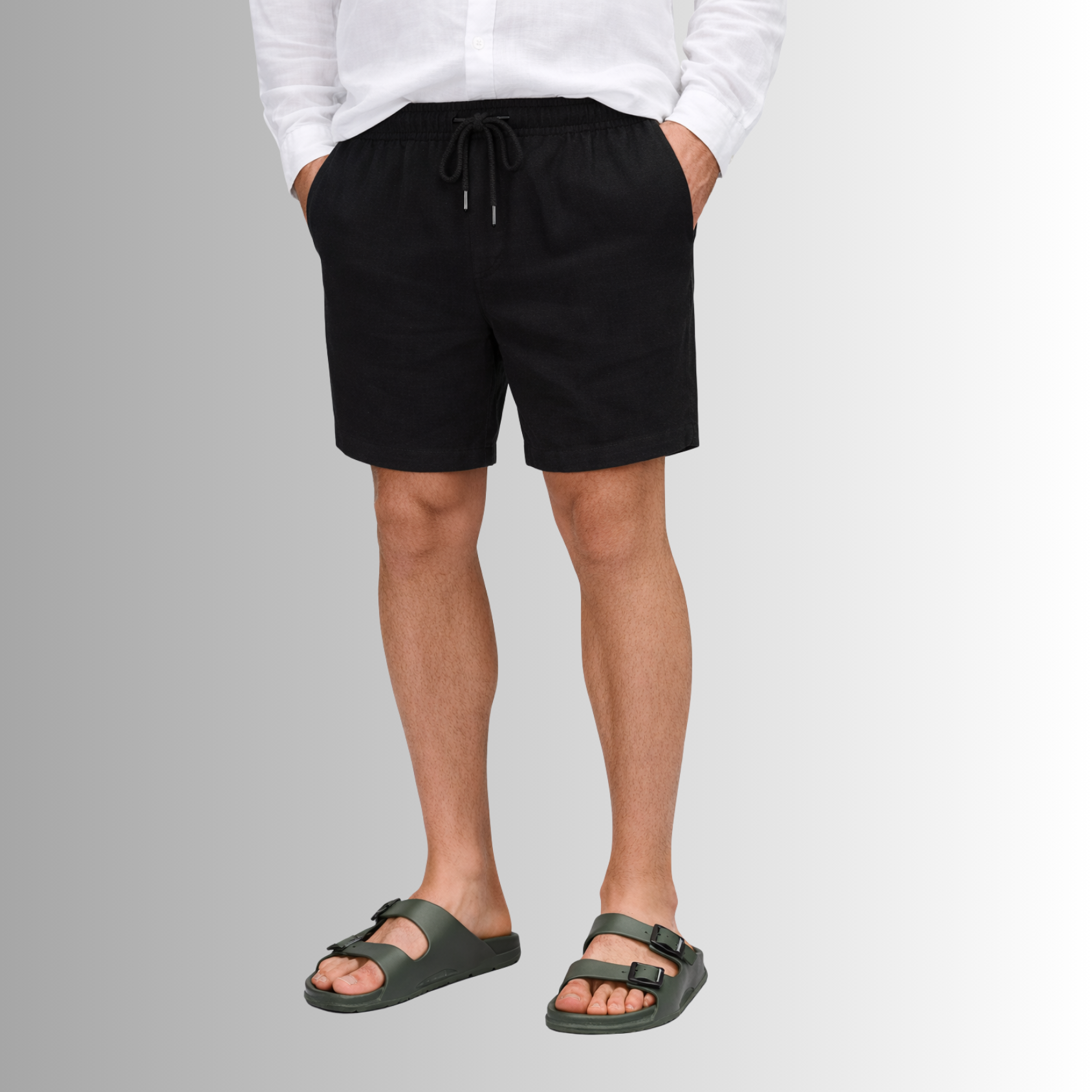 Bermuda de lino mixto para hombre — negro, vista frontal
