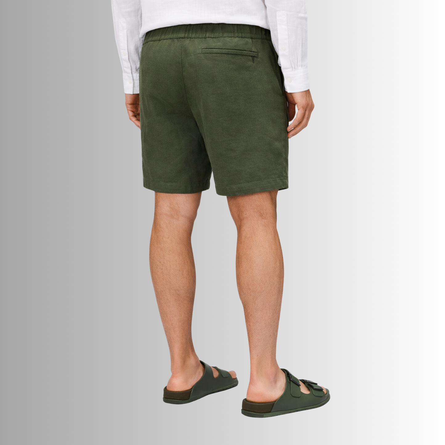 Bermuda de lino mixto para hombre — verde, vista trasera