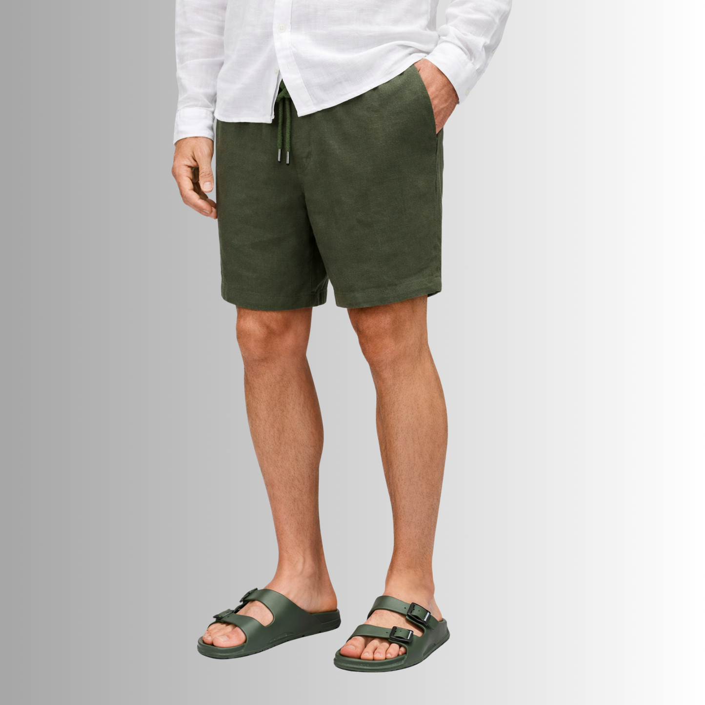 Bermuda de lino mixto para hombre — verde, vista frontal