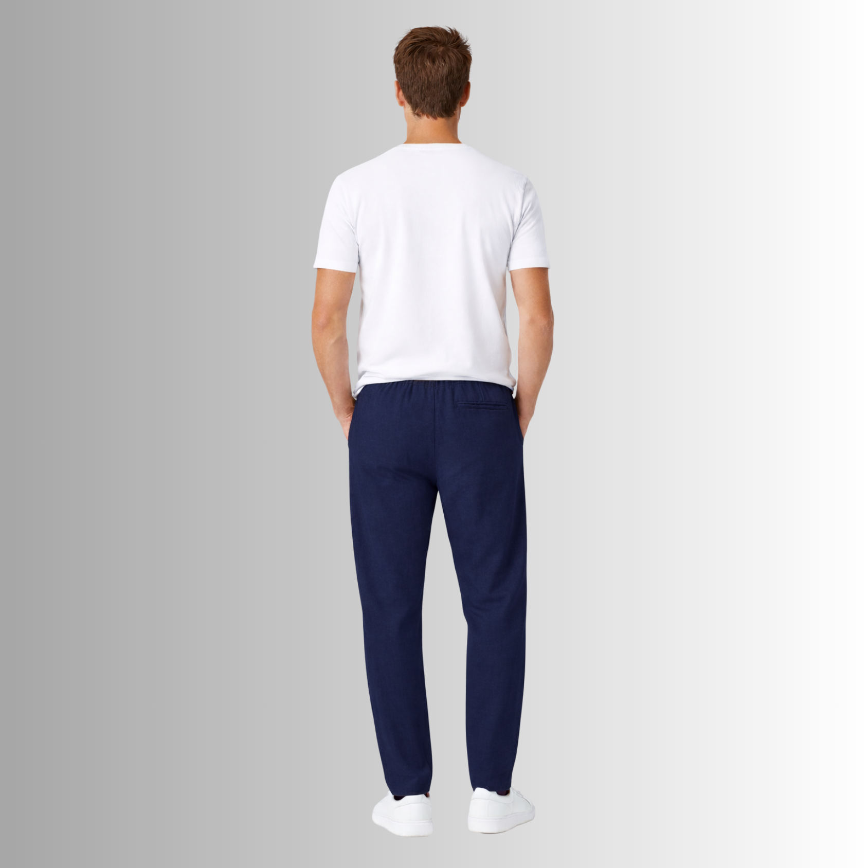 Pantalón de lino mixto para hombre — azul marino, vista trasera