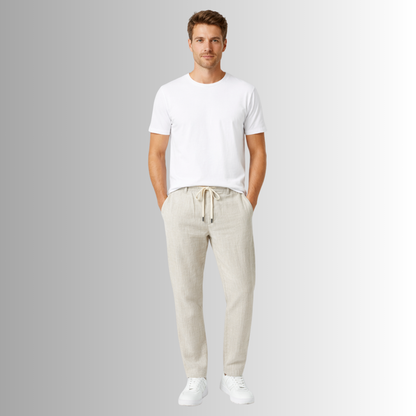 Pantalón de lino mixto para hombre — blanco roto, vista frontal