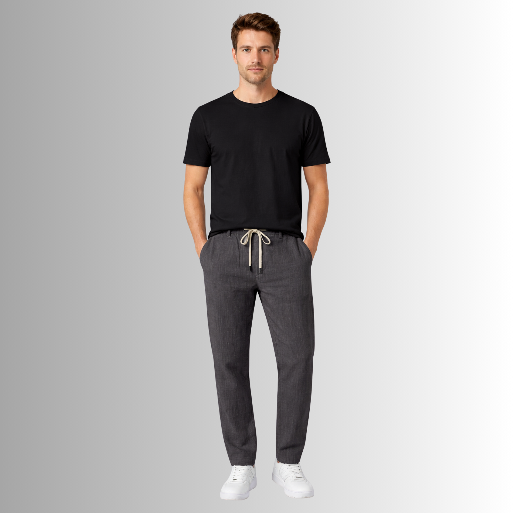 Pantalón de lino mixto para hombre — gris carbón, vista frontal