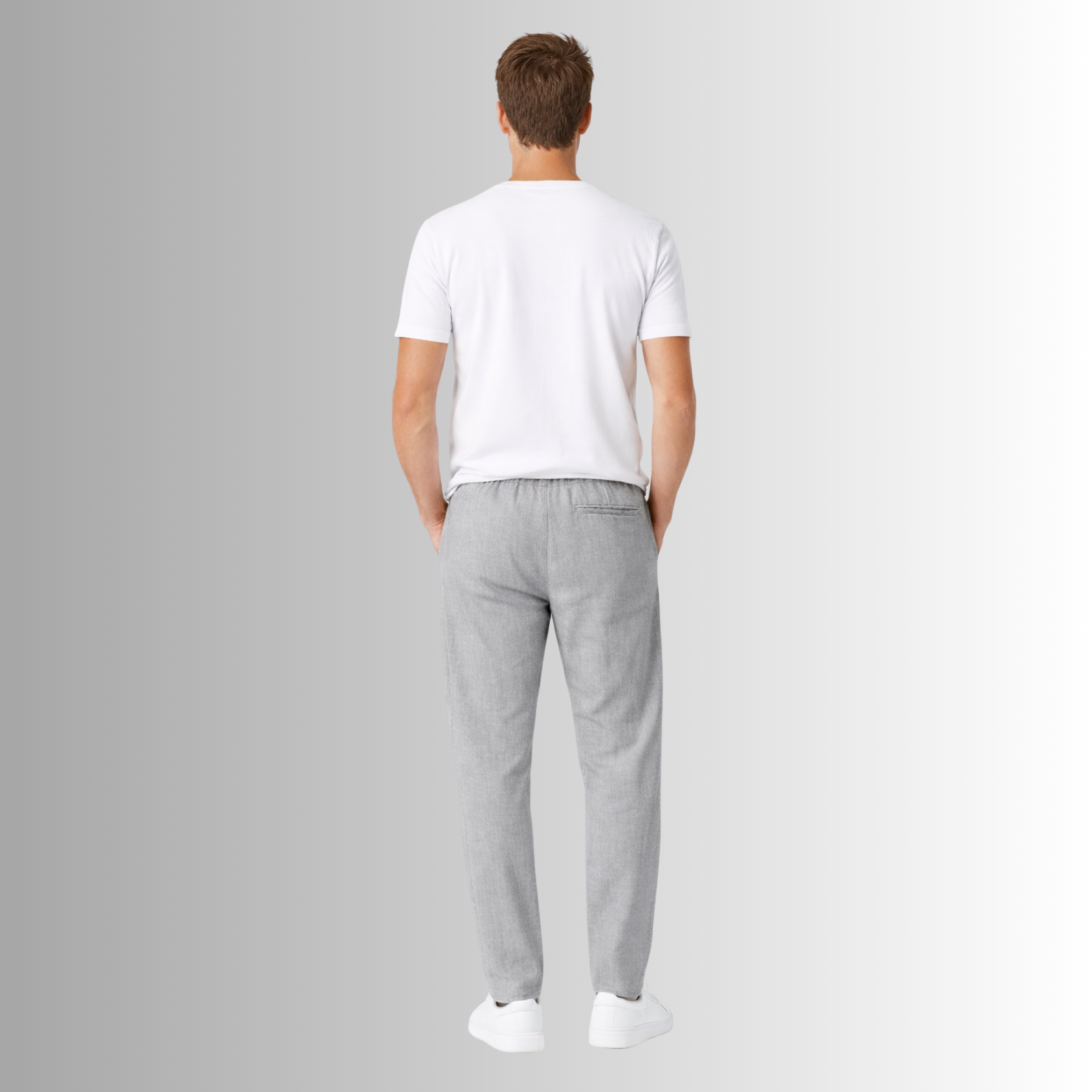 Pantalón de lino mixto para hombre — gris, vista trasera
