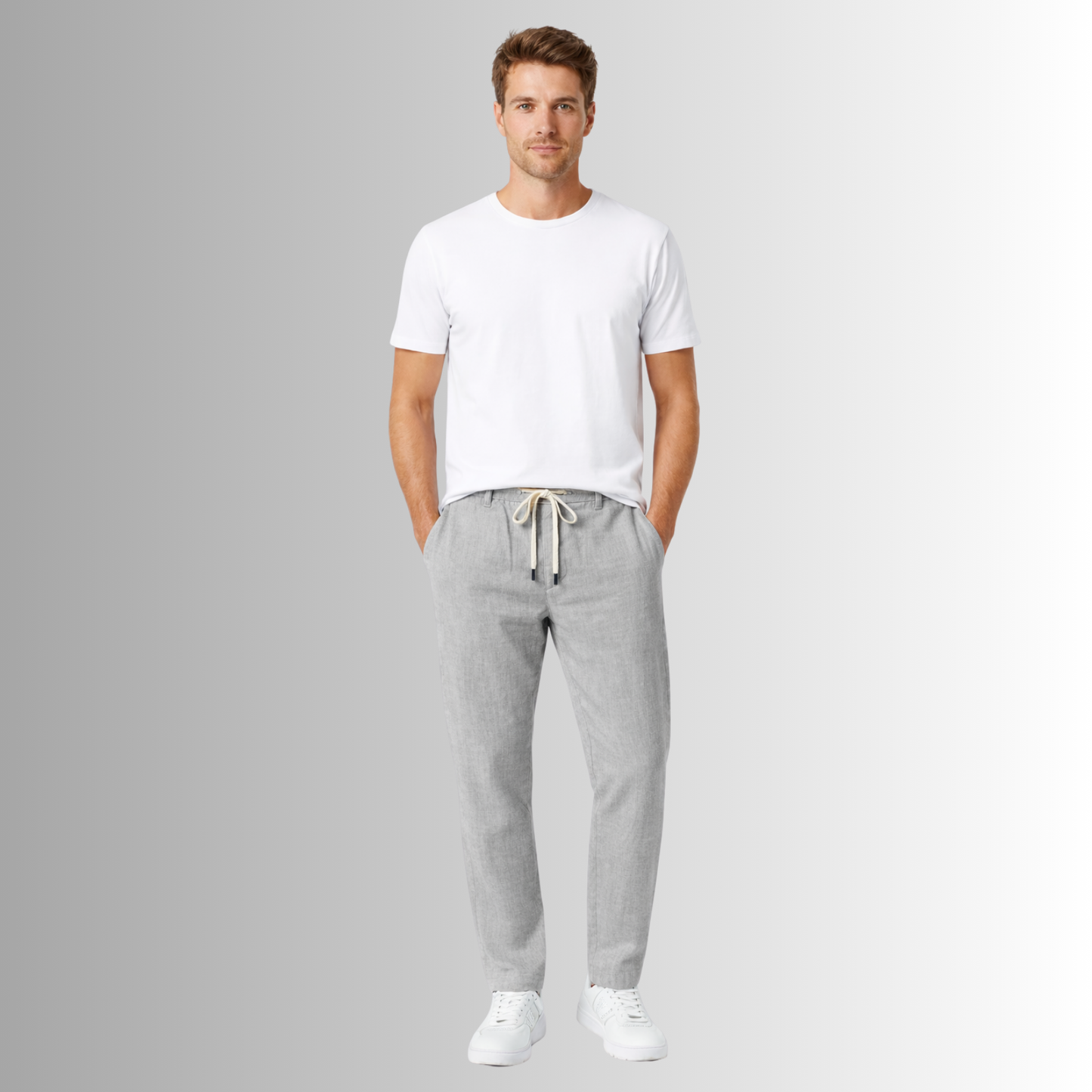 Pantalón de lino mixto para hombre — gris, vista frontal
