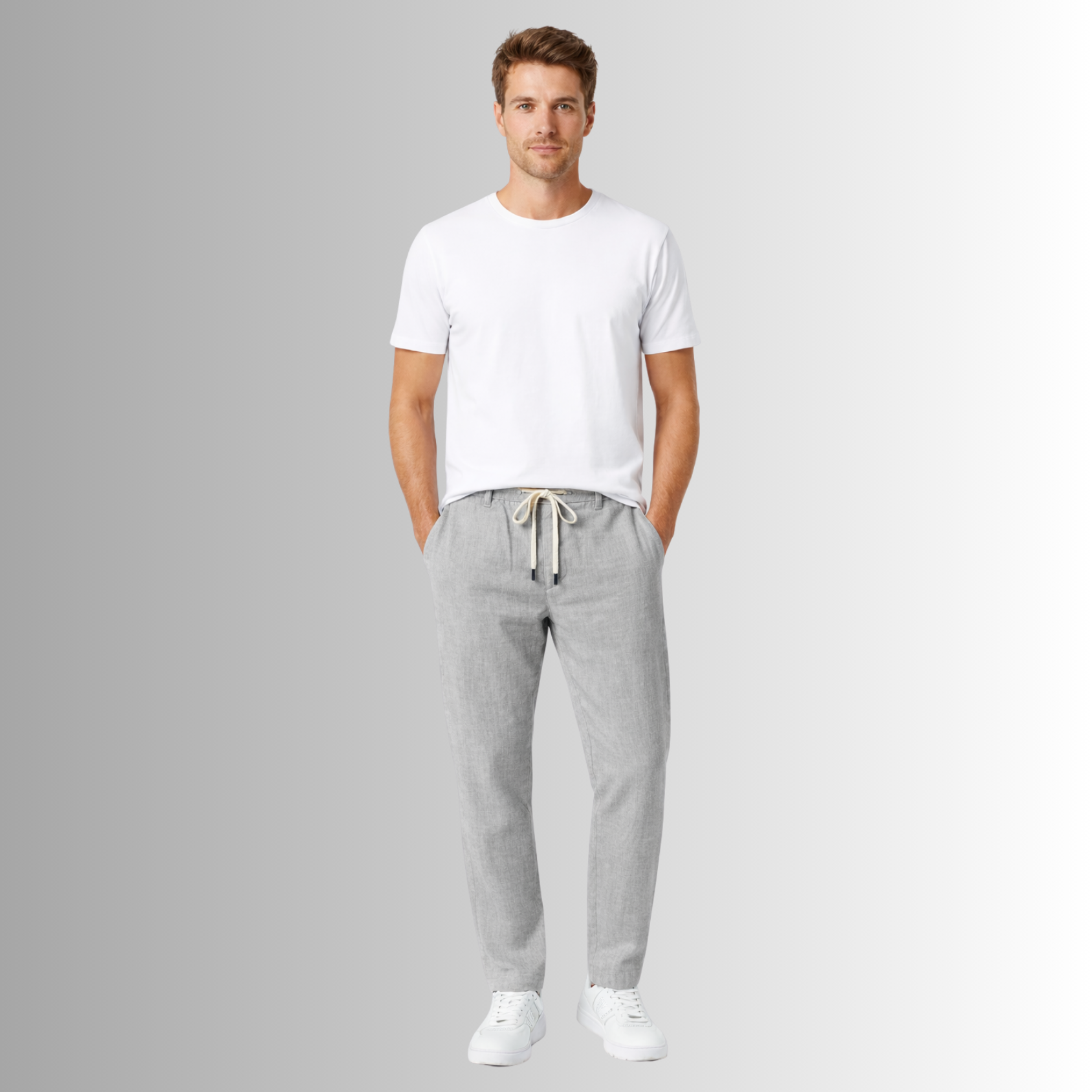 Pantalón de lino mixto para hombre — gris, vista frontal