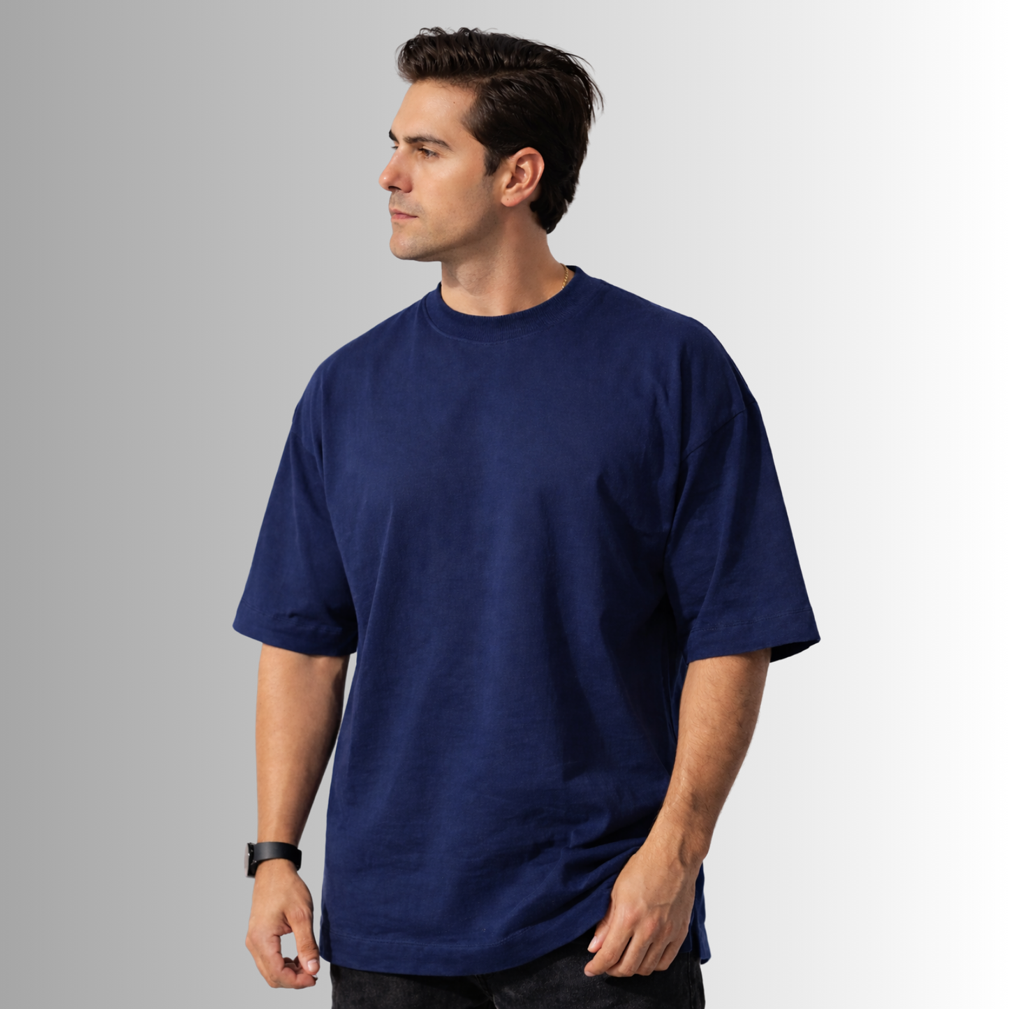 Remera oversized de algodón Pima para hombre — azul marino, vista frontal
