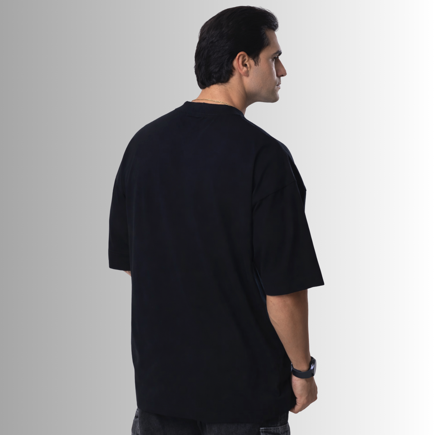 Remera oversized de algodón Pima para hombre — negro, vista trasera