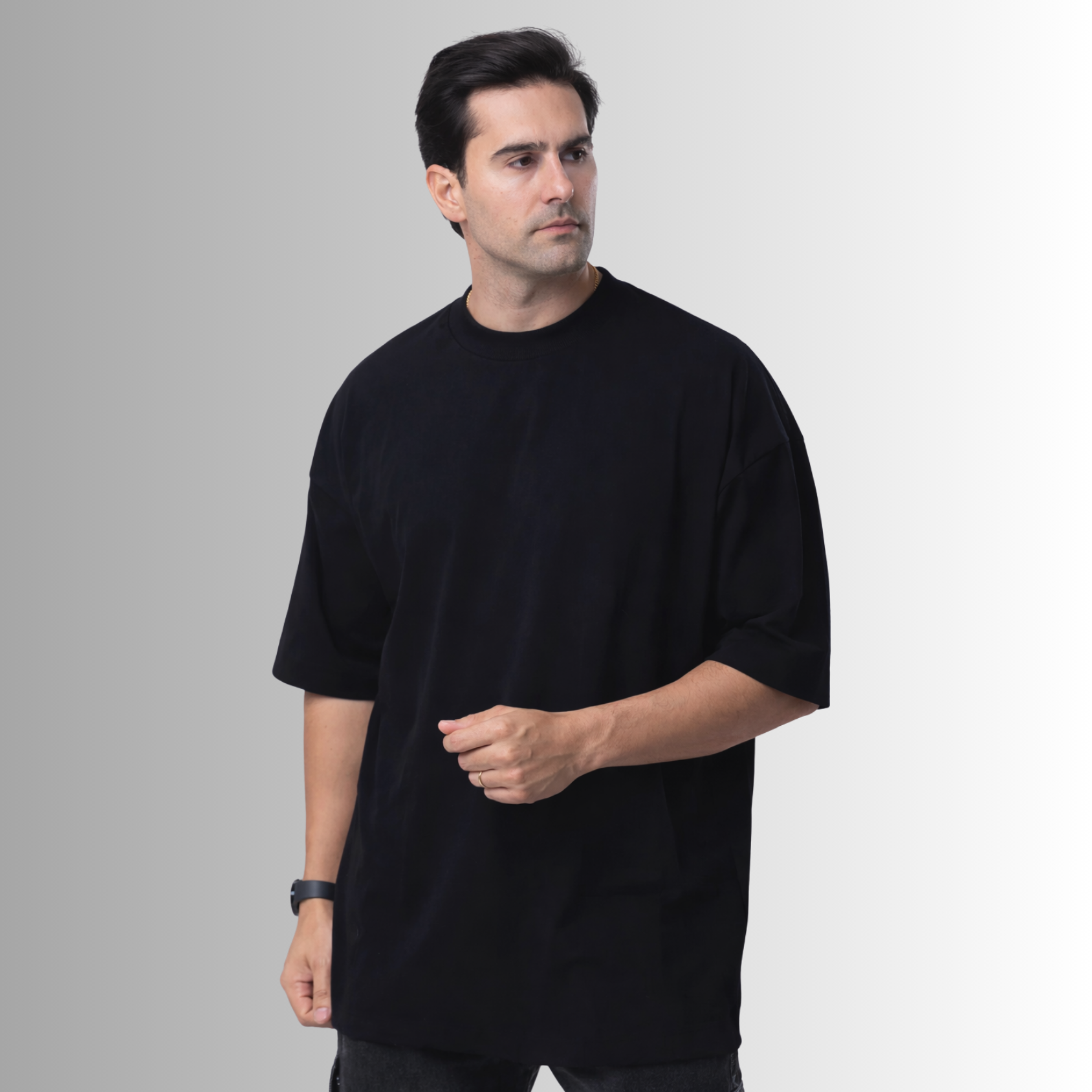 Remera oversized de algodón Pima para hombre — negro, vista frontal