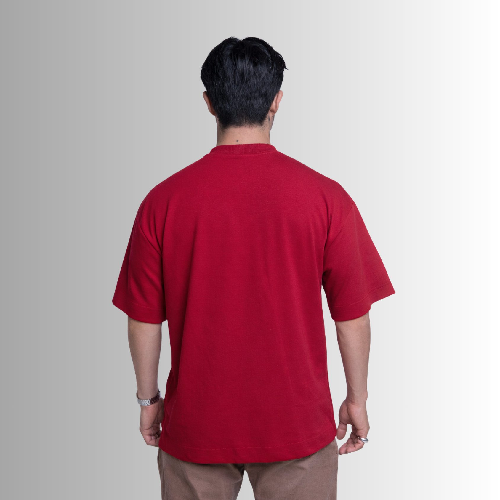 Remera oversized de algodón Pima para hombre — rojo, vista trasera