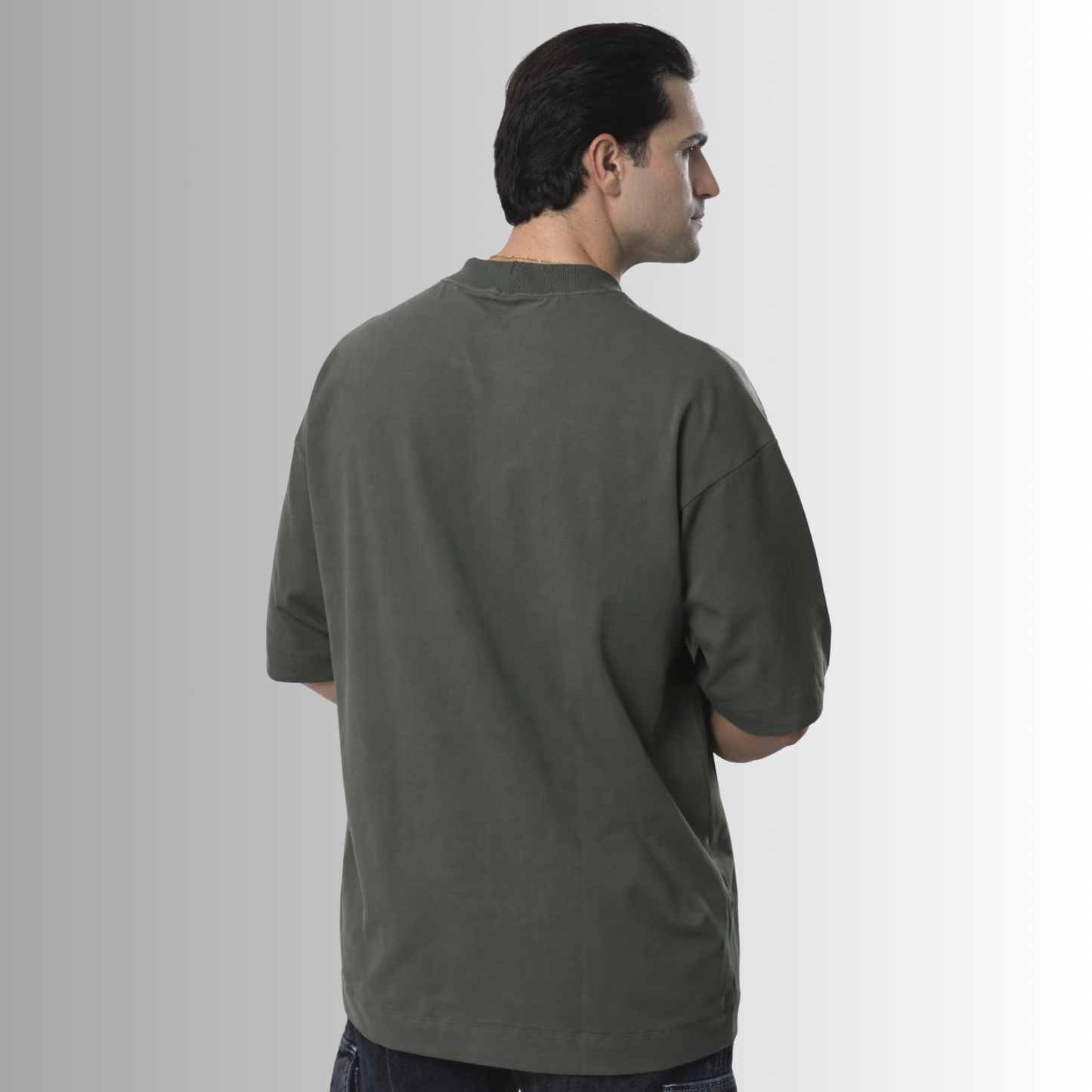 Remera oversized de algodón Pima para hombre — verde, vista trasera