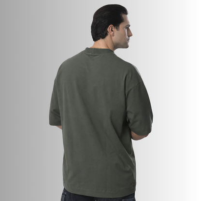 Remera oversized de algodón Pima para hombre — verde, vista trasera