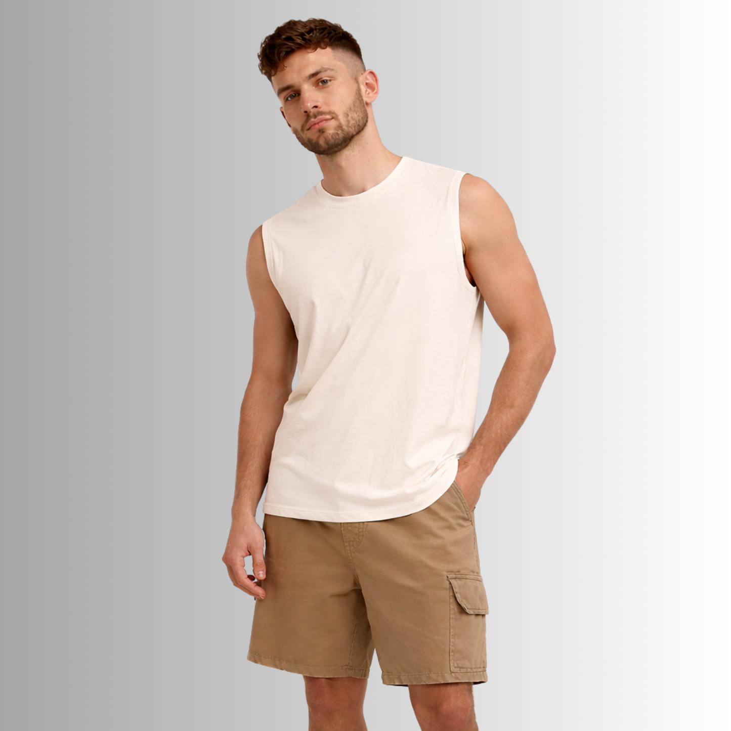 Remera sin mangas de algodón Pima para hombre — blanco roto